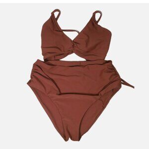 NEW Lizaful 2 Piece Bikini Swimsuit Ruched High Waist Sz 8 10 Medium Rusty Mauve